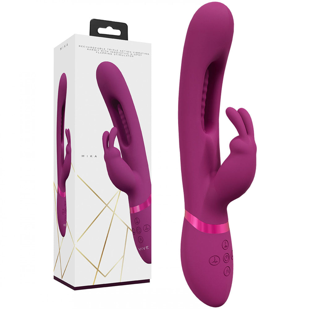 VIVE Mika - Pink - Pink 23.2 cm USB Rechargeable Rabbit Vibrator with Flapping Shaft - Naughty by Nature Adult Store