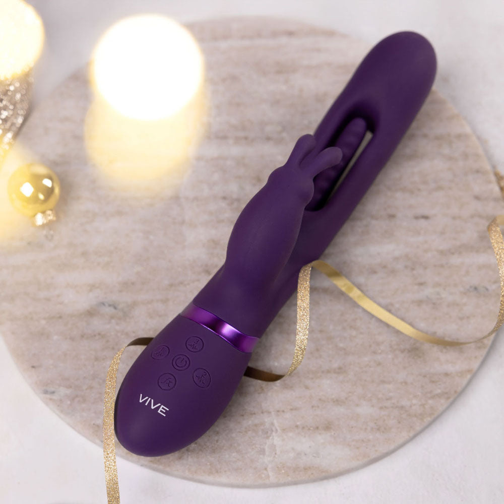 VIVE Mika - Purple - Purple 23.2 cm USB Rechargeable Rabbit Vibrator with Flapping Shaft - Naughty by Nature Adult Store