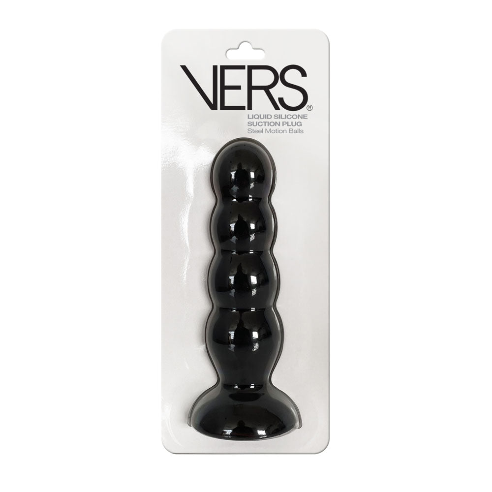 VERS Liquid Silicone Suction Plug - Black 16.5 cm Butt Plug with Internal Steel Balls - Naughty by Nature Adult Store