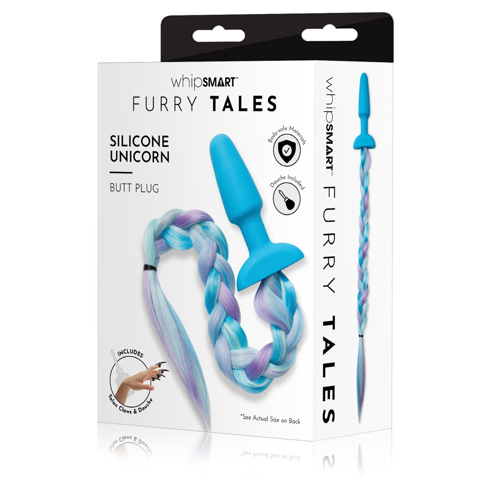 WhipSmart Furry Tales Silicone Unicorn Butt Plug - Blue 8.9 cm Butt Plug with Unicorn Tail - Naughty by Nature Adult Store