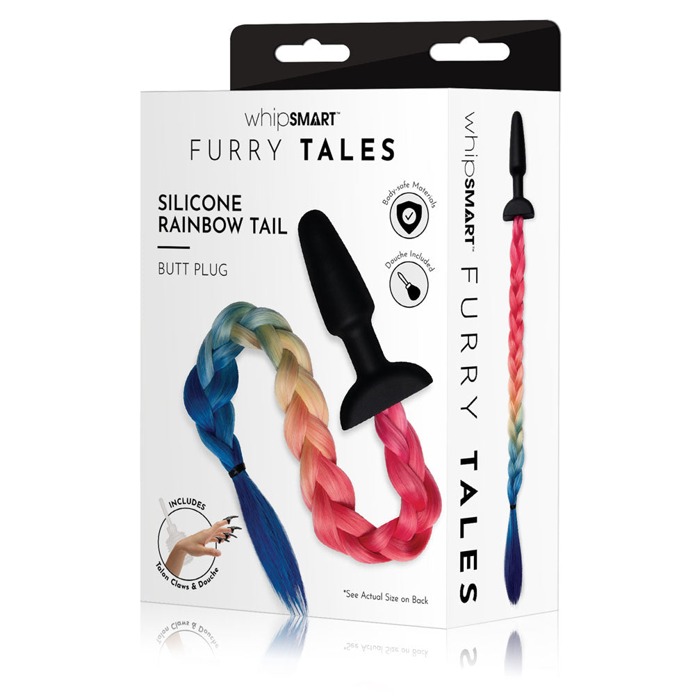 WhipSmart Furry Tales Silicone Rainbow Tail - Black 8.9 cm Butt Plug with Rainbow Tail - Naughty by Nature Adult Store
