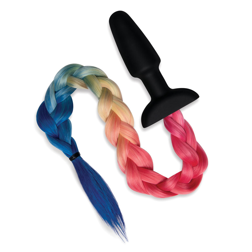 WhipSmart Furry Tales Silicone Rainbow Tail - Black 8.9 cm Butt Plug with Rainbow Tail - Naughty by Nature Adult Store