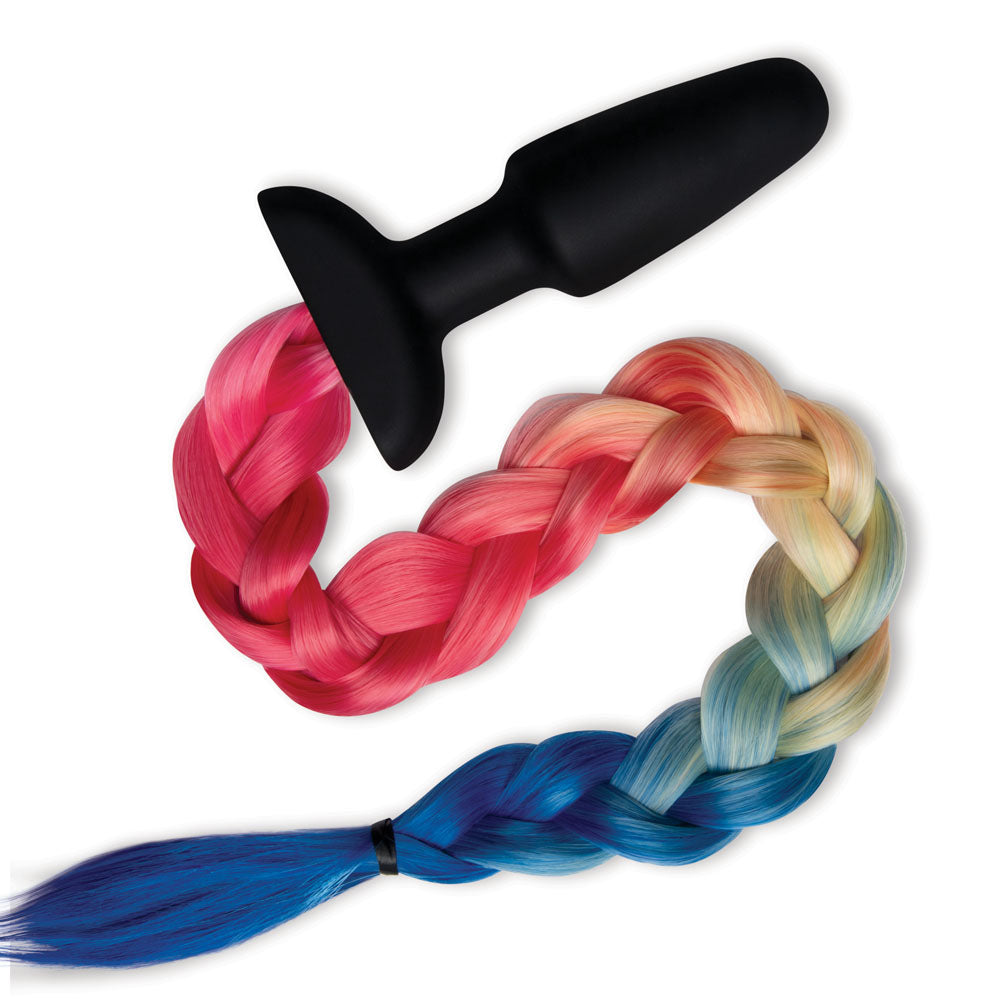 WhipSmart Furry Tales Silicone Rainbow Tail - Black 8.9 cm Butt Plug with Rainbow Tail - Naughty by Nature Adult Store