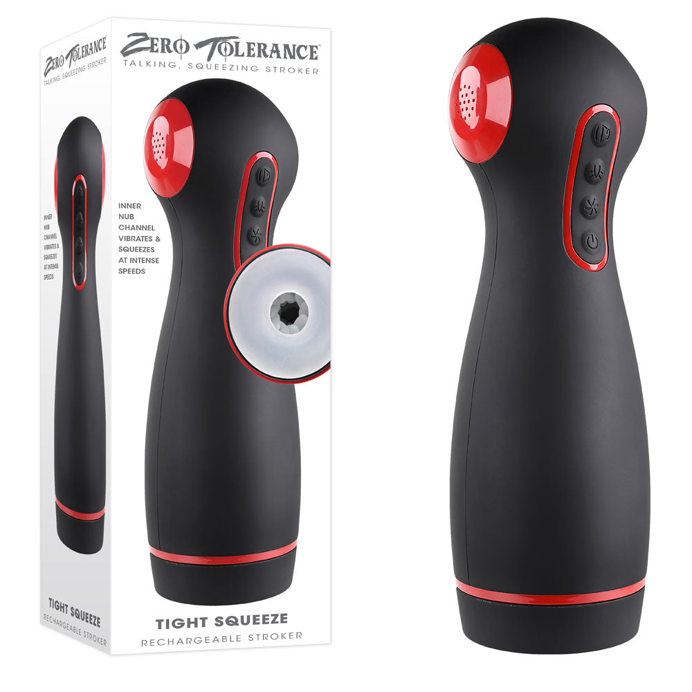 Zero Tolerance TIGHT SQUEEZE - USB Rechargeable Vibrating, Squeezing & Talking Stroker - Naughty by Nature Adult Store
