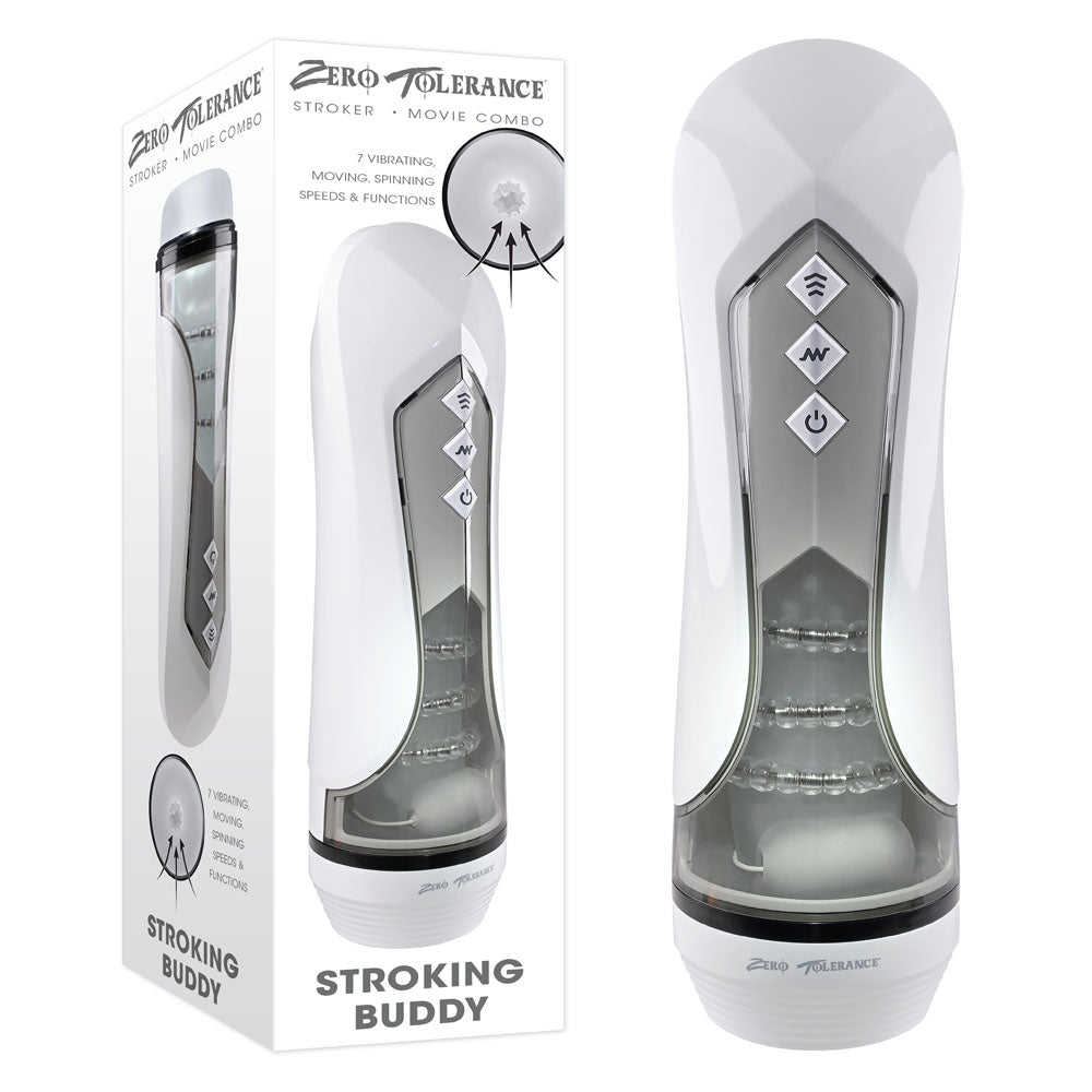 Zero Tolerance STROKING BUDDY - White USB Rechargeable Vibrating & Thrusting Stroker - Naughty by Nature Adult Store