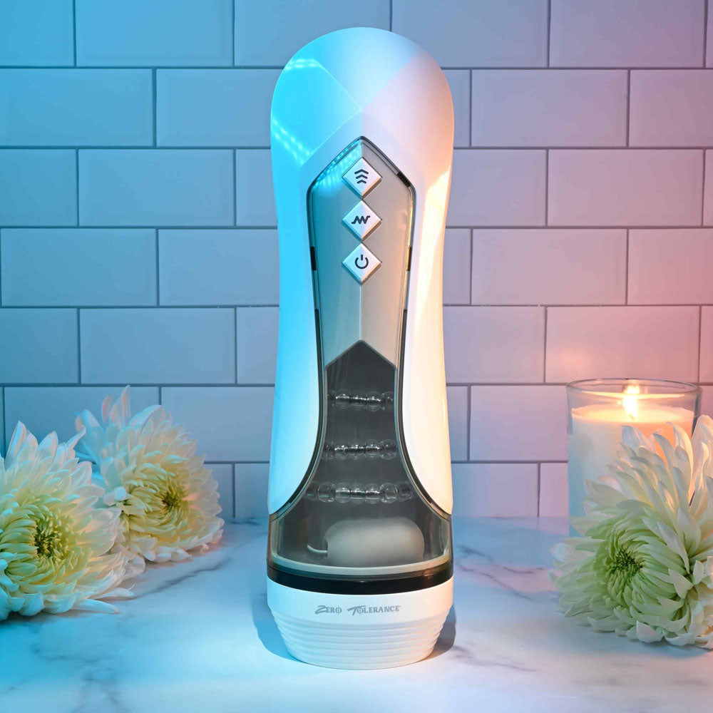 Zero Tolerance STROKING BUDDY - White USB Rechargeable Vibrating & Thrusting Stroker - Naughty by Nature Adult Store