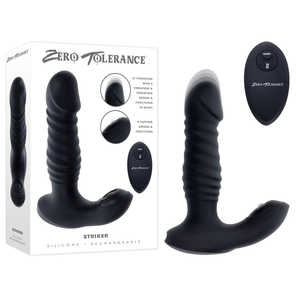 Zero Tolerance STRIKER - Black 16.4 cm USB Rechargeable Thrusting Anal Vibrator with Wireless Remote Control - Naughty by Nature Adult Store