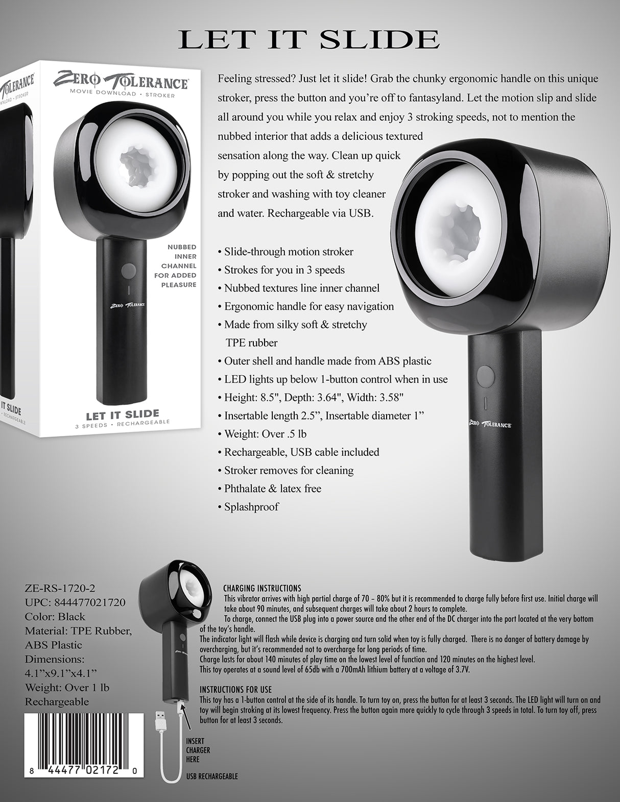 Zero Tolerance LET IT SLIDE - USB Rechargeable Motion Stroker - Naughty by Nature Adult Store