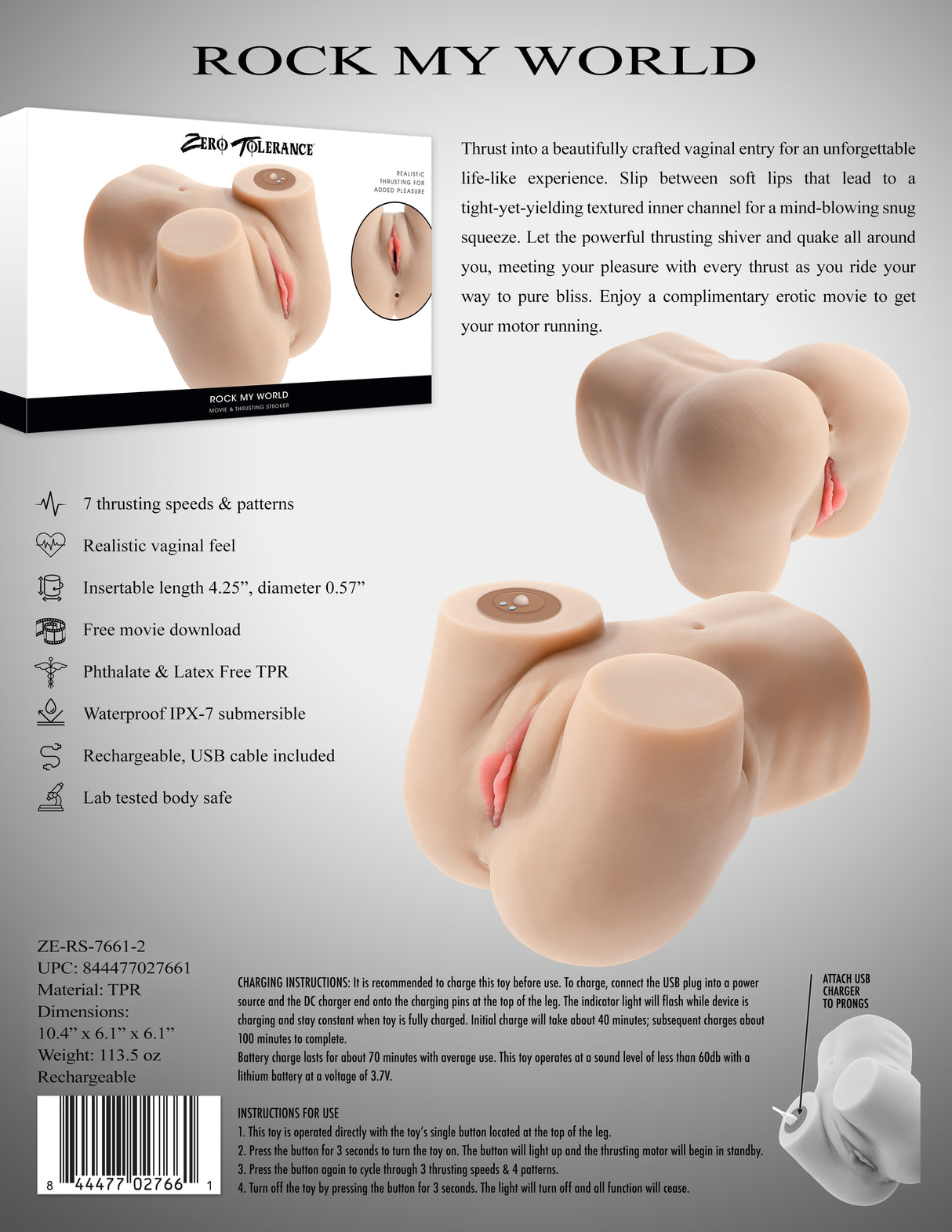 Zero Tolerance Rock My World Rechargeable Doggy Style Torso