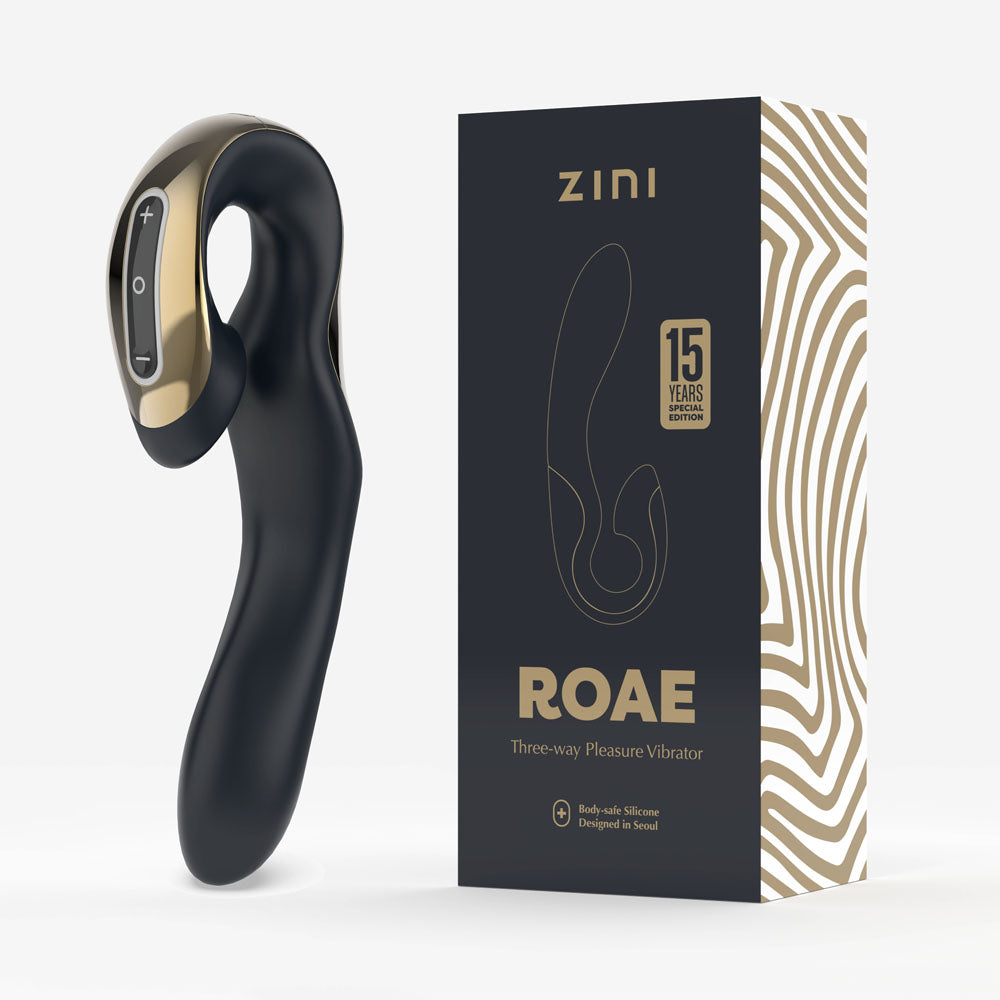Zini Roae Special Edition - Black/Gold - Black/Gold 19.5 cm USB Rechargeable Vibrator - Naughty by Nature Adult Store