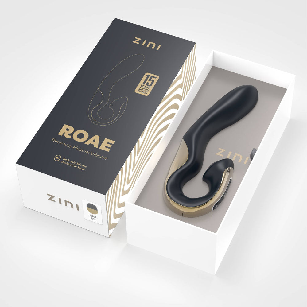 Zini Roae Special Edition - Black/Gold - Black/Gold 19.5 cm USB Rechargeable Vibrator - Naughty by Nature Adult Store