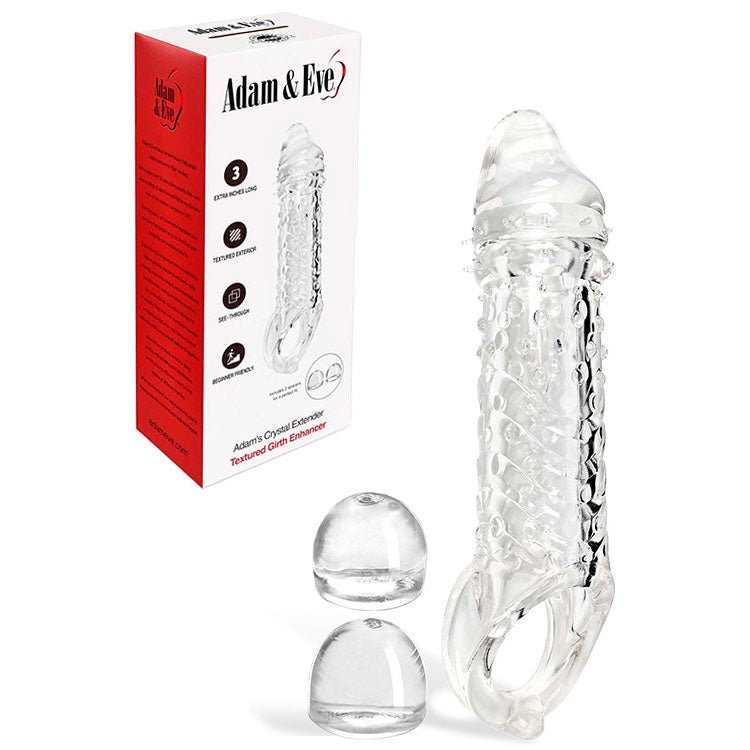 Adam and Eve Crystal Extender Clear 22.9 cm Penis Sleeve with Adjustable Inner - SLEEVES