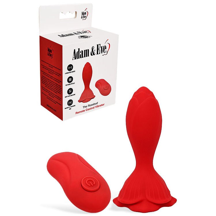 Adam And Eve Rosebud Red USB Rechargeable Vibrating Butt Plug With Remote - ANAL TOYS