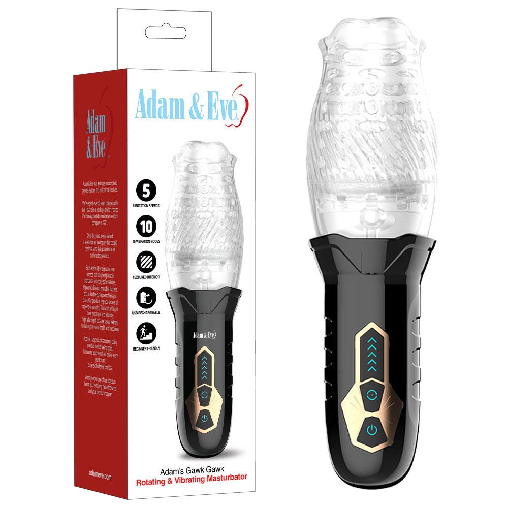 Adam & Eve Adam's Gawk Gawk - Clear USB Rechargeable Rotating Masturbator - MASTURBATORS