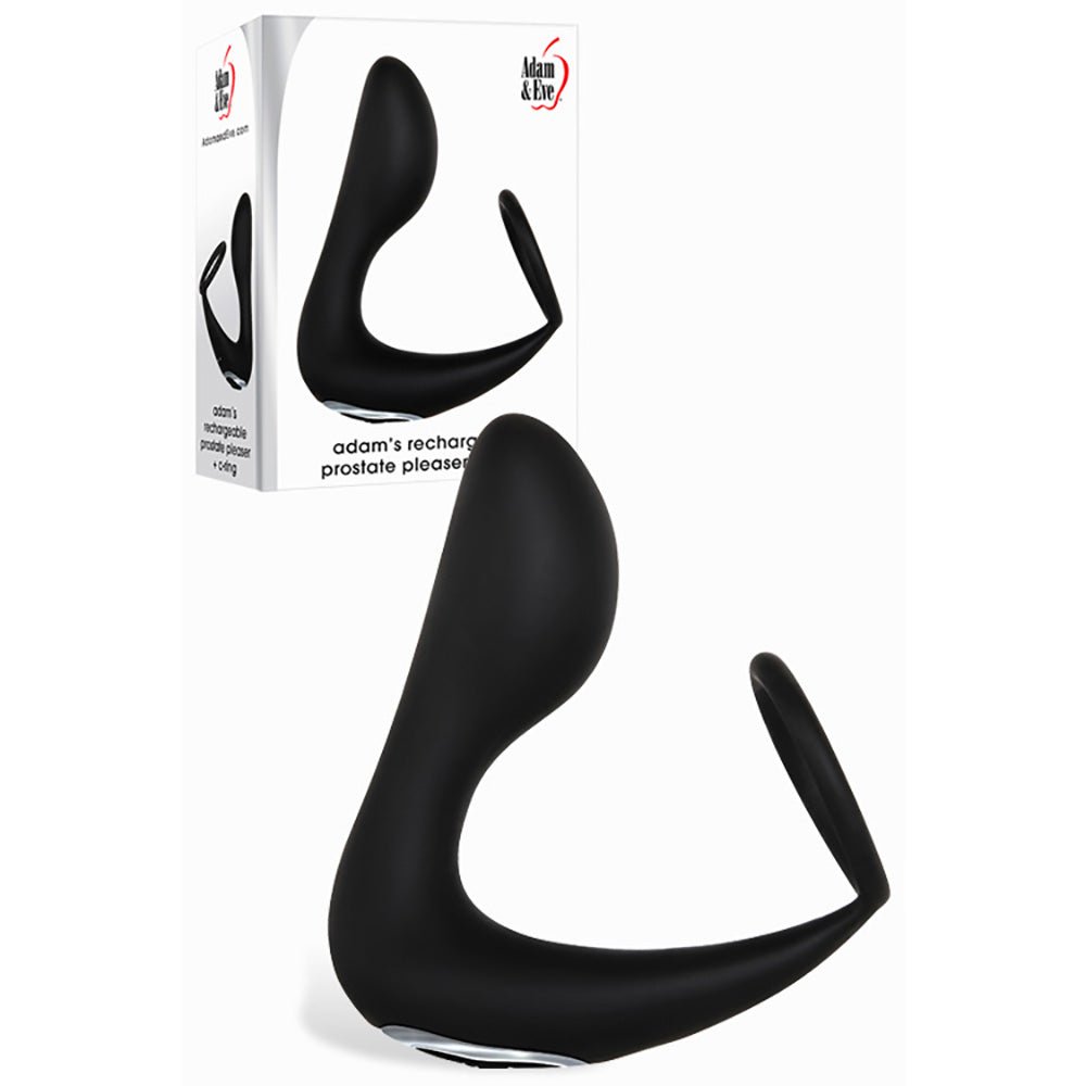 Adam & Eve Adam's Rechargeable Prostate Pleaser & C - Ring - Black USB Rechargeable Anal Plug with Cock Ring - ANAL TOYS