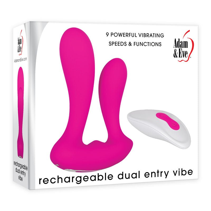 Adam & Eve Rechargeable Dual Entry Vibe - Pink USB Rechargeable Vibrator with Remote Control - VIBRATORS