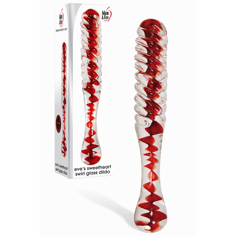 Adam & Eve Sweetheart Swirl Glass Dildo - Clear/Red Glass 22 cm Dildo - GLASS TOYS