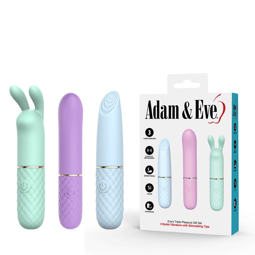 Adam & Eve TRIPLE PLEASURES - Coloured Rechargeable Vibrators - Set of 3 - VIBRATORS