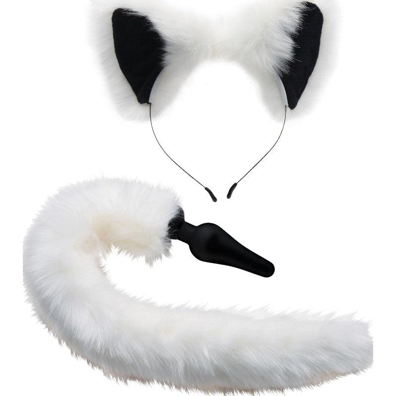 Anal Plug and Ears Set White Fox Tail - Adult Toys