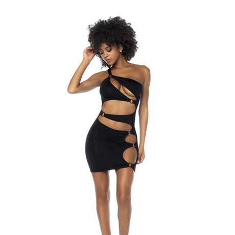 Asymmetrical Cut Out Dress w Ring Details Black - Naughty by Nature Adult Store