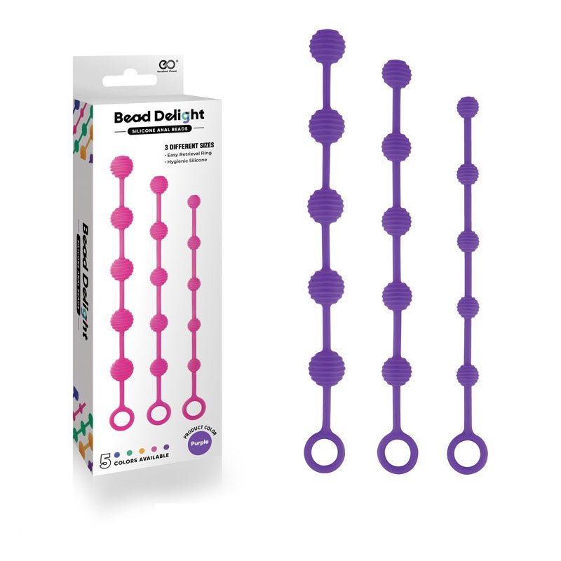 Bead Delight Silicone Anal Beads Purple - Set of 3 Sizes - ANAL TOYS