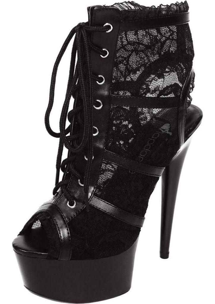 Black Lace Open Toe Platform Ankle Bootie 6in Heel - Lingerie