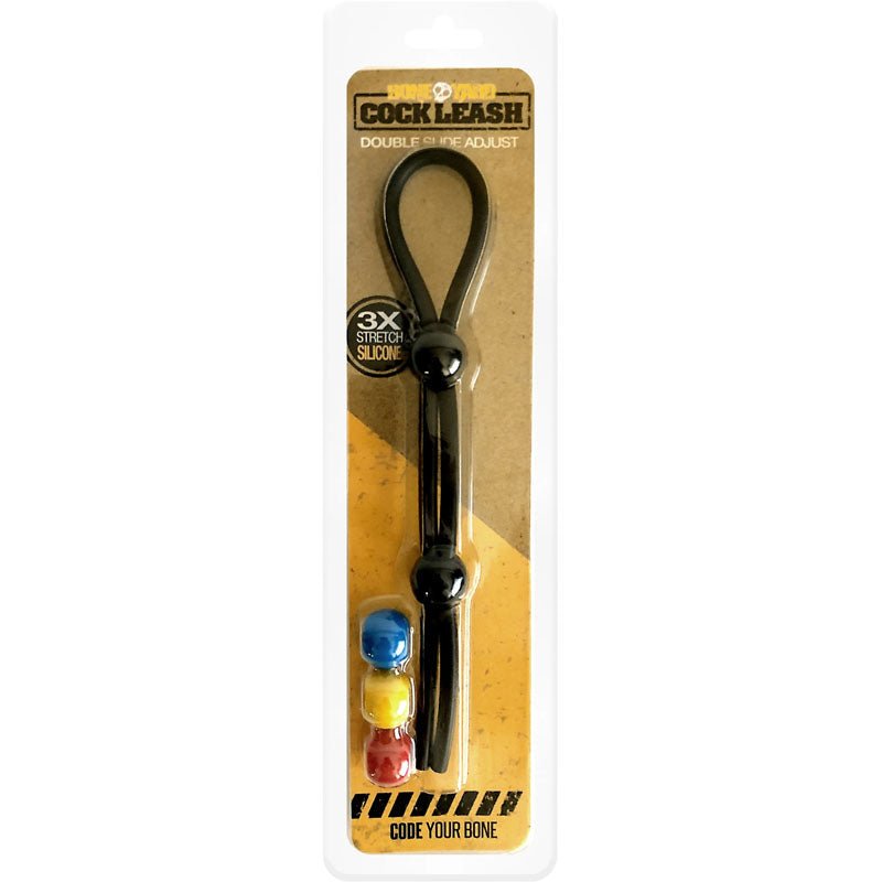 Boneyard Cock Leash Double - Black Adjustable Cock Lasso Ring - COCK RINGS
