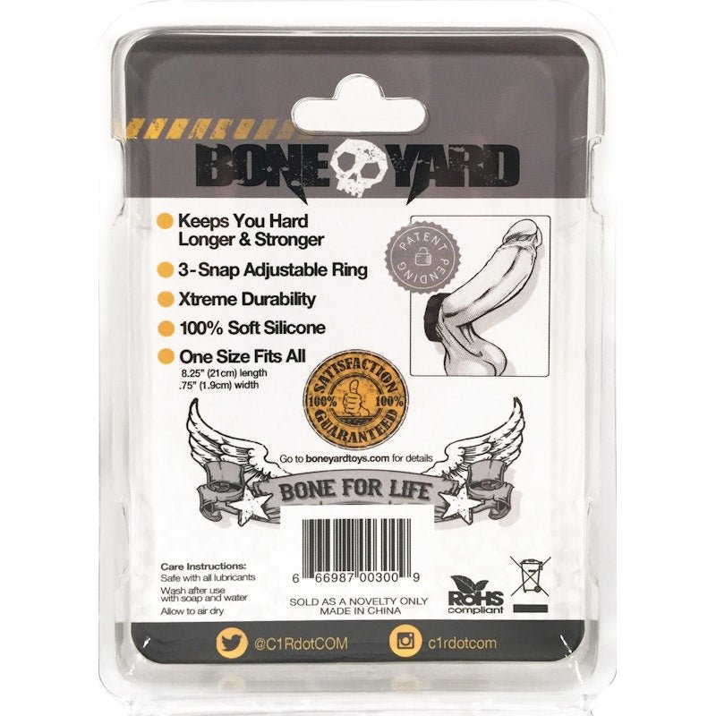 Boneyard Silicone Cock Strap - 3 Snap Ring - Black - Adult Toys