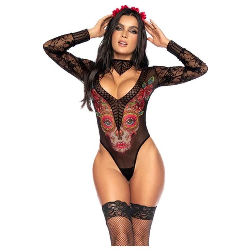 Catrina Mesh and Floral Lace Bodysuit - Lingerie