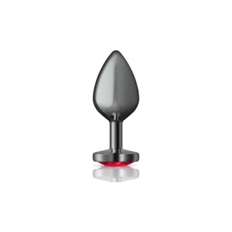Cheeky Charms Gunmetal Butt Plug w Heart Red Jewel Medium - Adult Toys