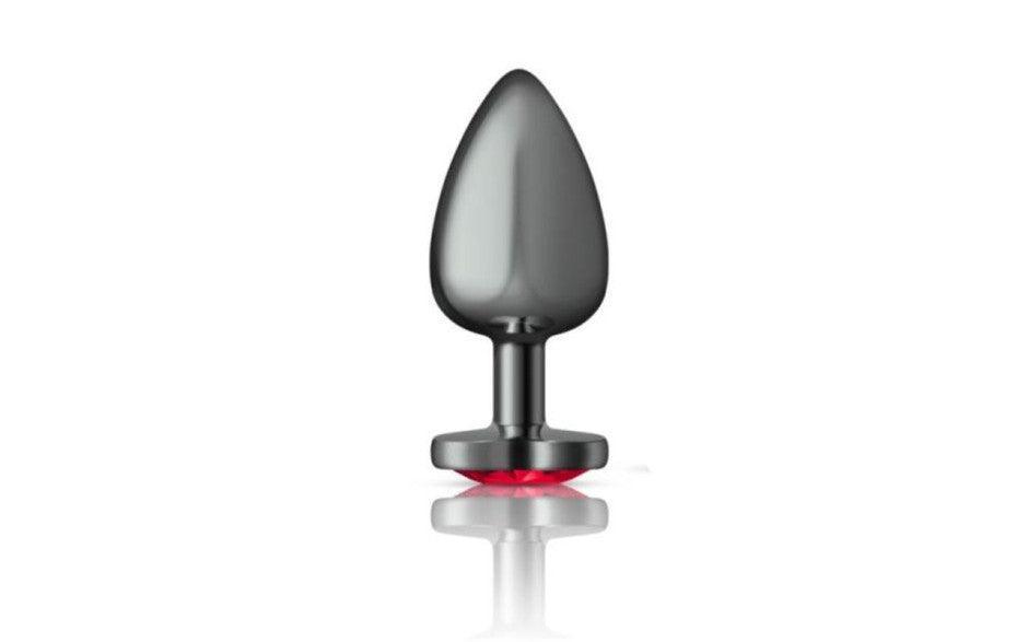 Cheeky Charms Gunmetal Butt Plug w Heart Red Jewel Medium - Naughty by Nature Adult Store