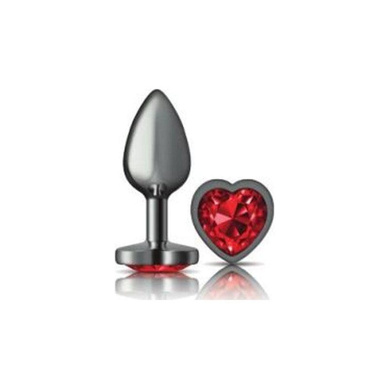 Cheeky Charms Gunmetal Butt Plug w Heart Red Jewel Small - Naughty by Nature Adult Store