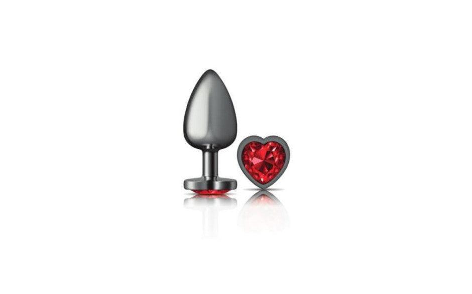 Cheeky Charms Gunmetal Butt Plug w Heart Red Jewel Small - Naughty by Nature Adult Store