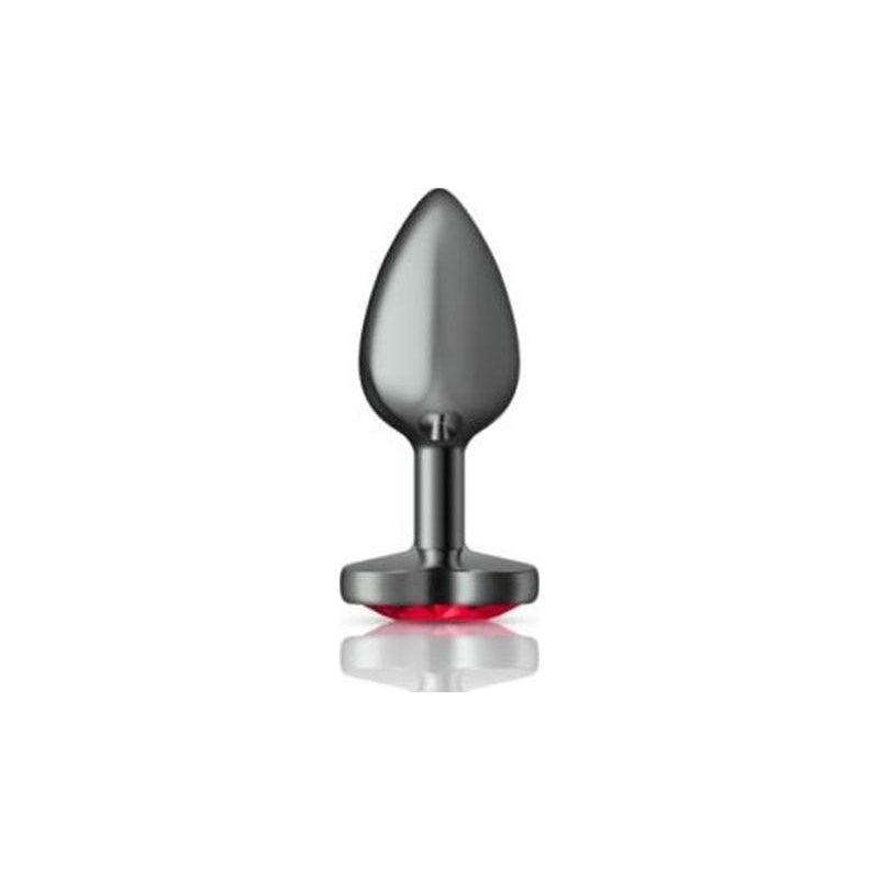 Cheeky Charms Gunmetal Butt Plug w Heart Red Jewel Small - Naughty by Nature Adult Store
