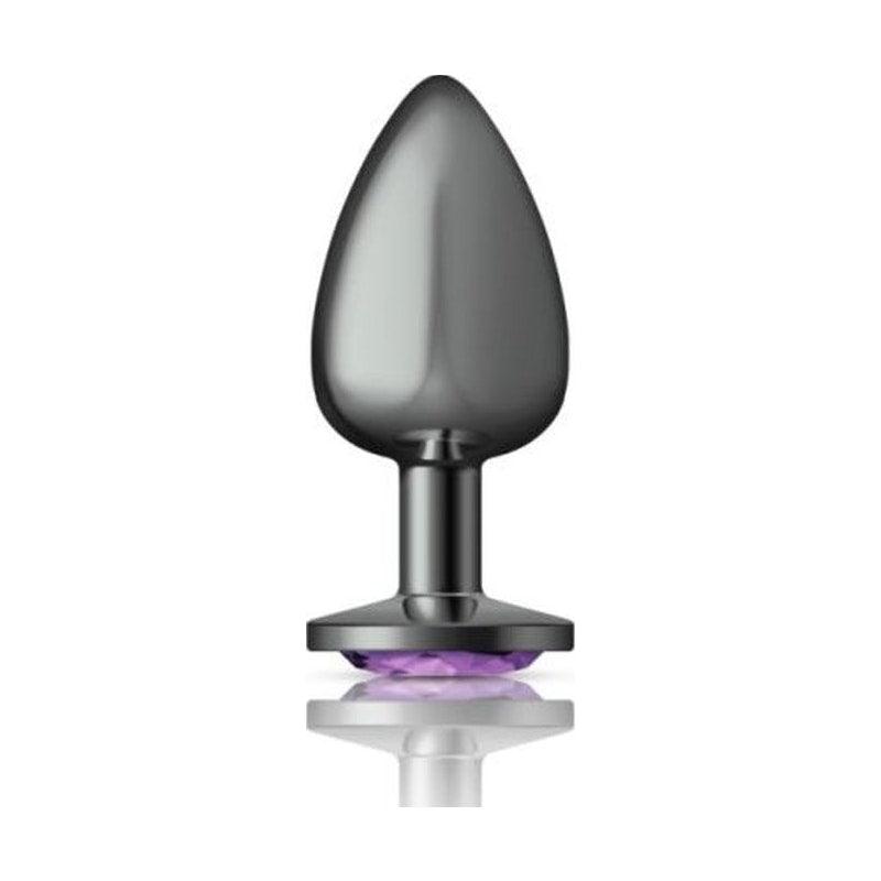 Cheeky Charms Gunmetal Round Butt Plug w Purple Jewel Large - Adult Toys