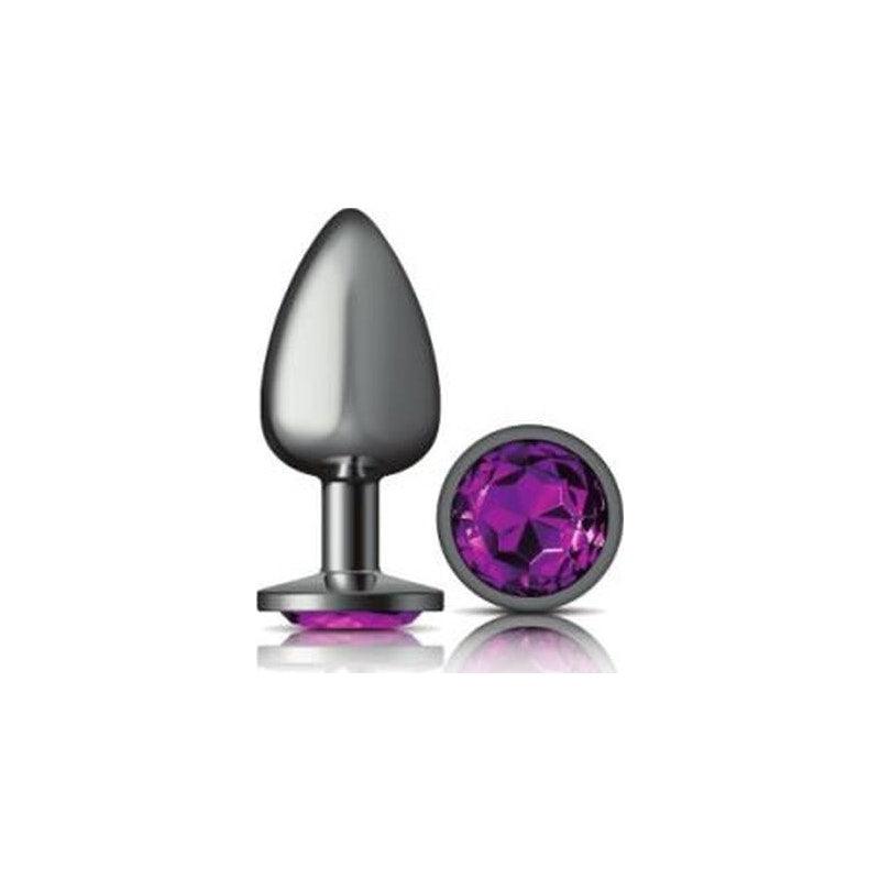 Cheeky Charms Gunmetal Round Butt Plug w Purple Jewel Large - Naughty by Nature Adult Store