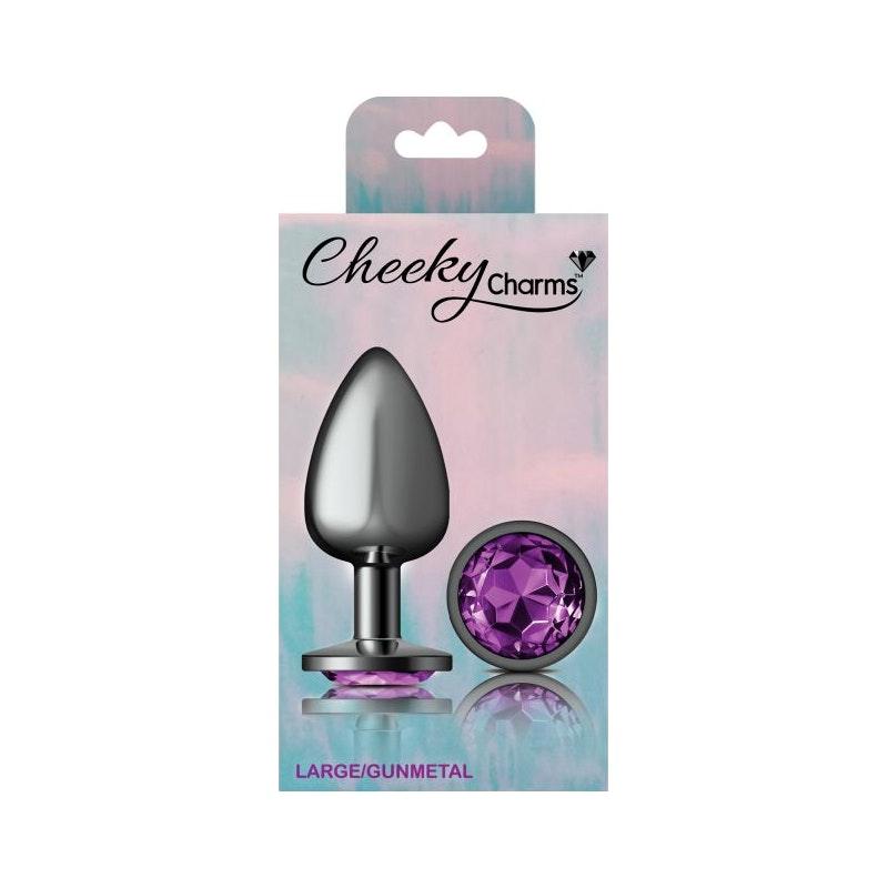Cheeky Charms Gunmetal Round Butt Plug w Purple Jewel Large - Naughty by Nature Adult Store