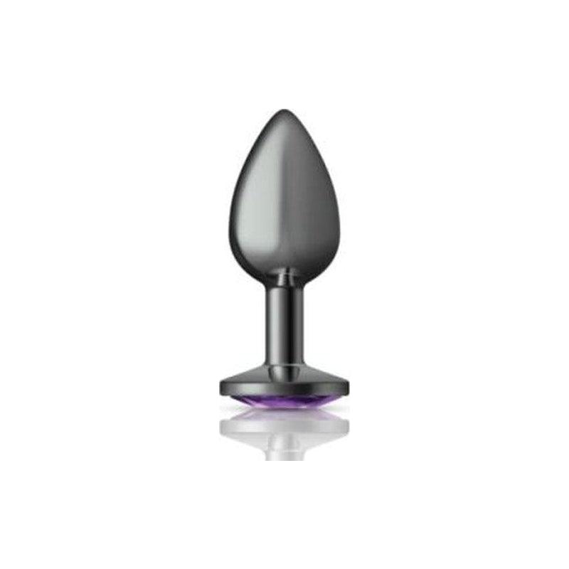 Cheeky Charms Gunmetal Round Butt Plug w Purple Jewel Small - Adult Toys