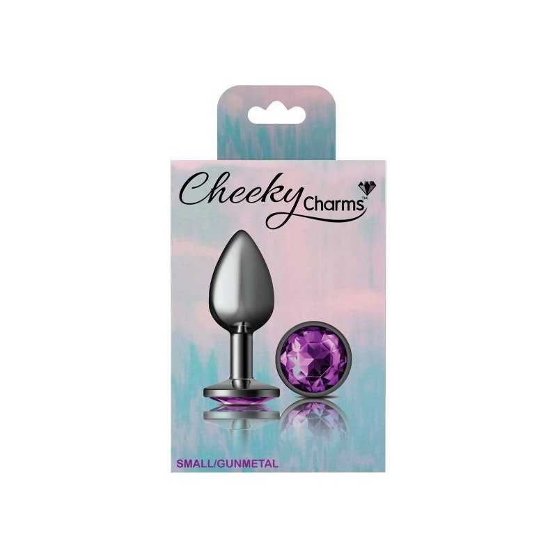 Cheeky Charms Gunmetal Round Butt Plug w Purple Jewel Small - Adult Toys
