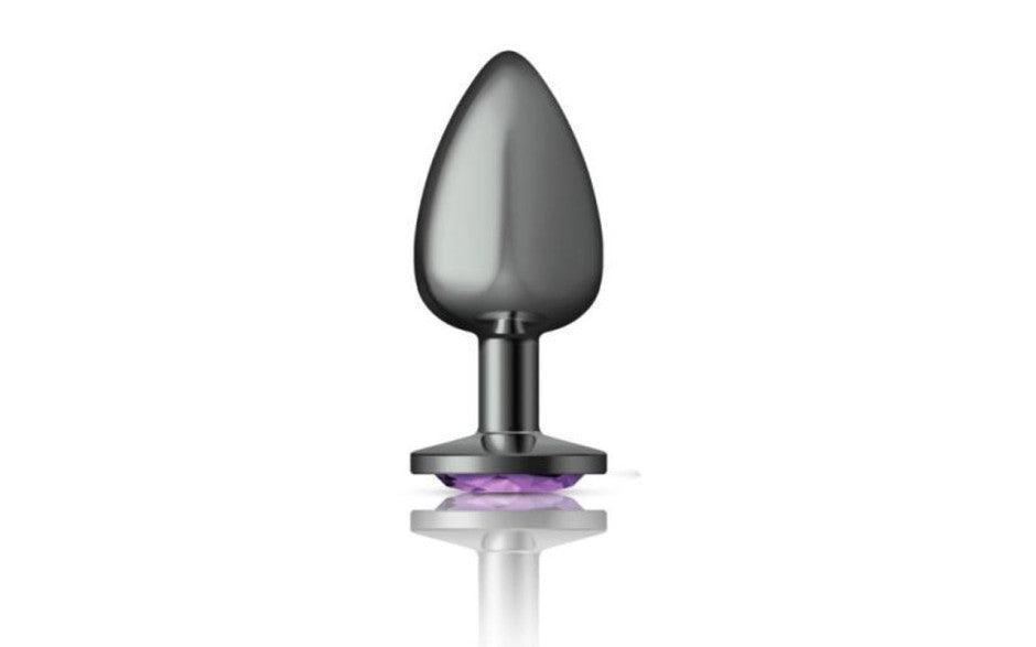 Cheeky Charms Gunmetal Round Butt Plug w Purple Jewel Small - Naughty by Nature Adult Store