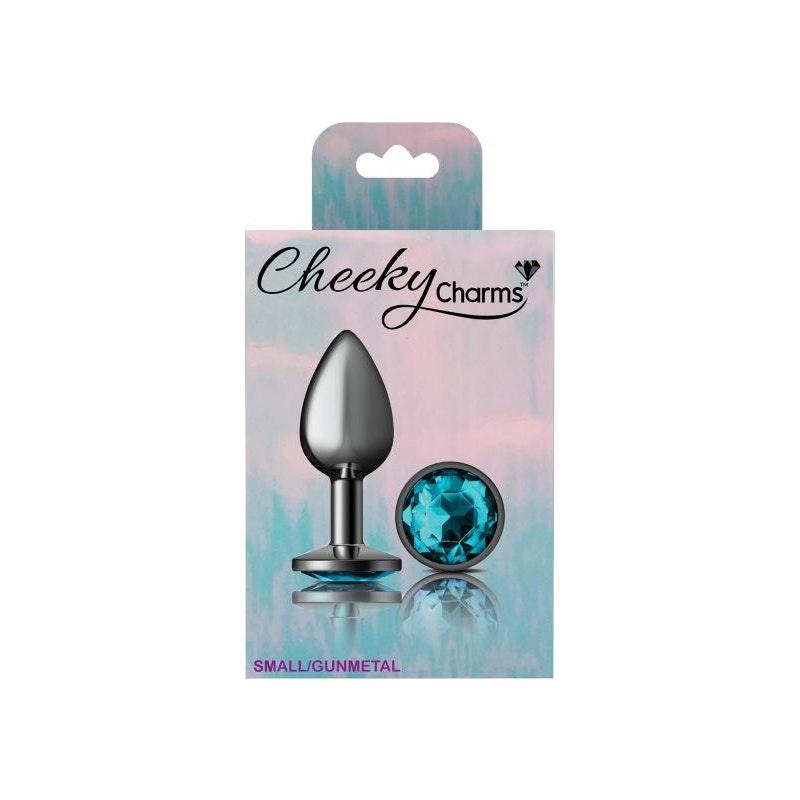 Cheeky Charms Gunmetal Round Butt Plug w Teal Jewel Small - Naughty by Nature Adult Store