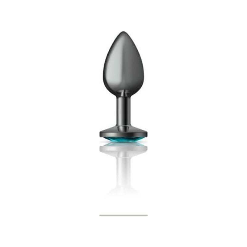 Cheeky Charms Gunmetal Round Butt Plug w Teal Jewel Small - Naughty by Nature Adult Store