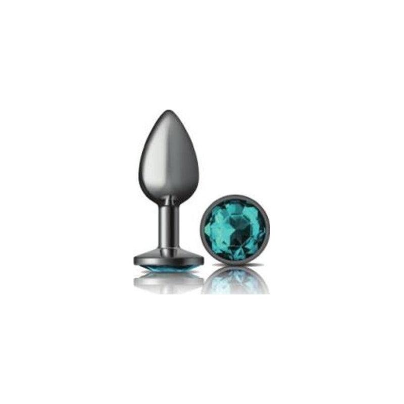 Cheeky Charms Gunmetal Round Butt Plug w Teal Jewel Small - Naughty by Nature Adult Store