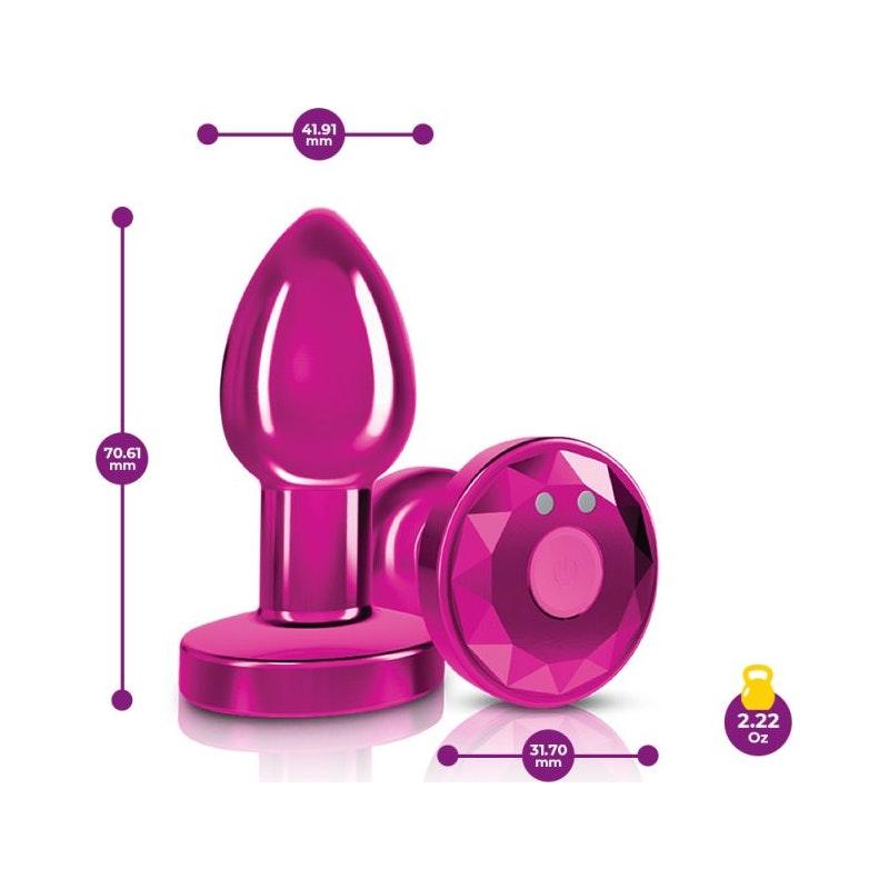 Cheeky Charms Pink Rechargeable Vibrating Metal Butt Plug w Remote Small - Adult Toys