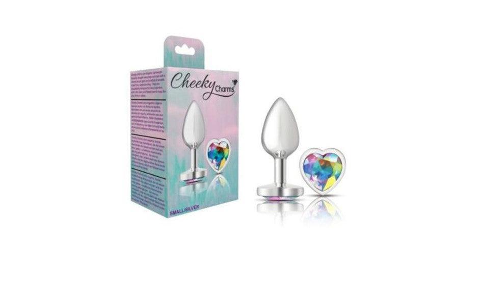 Cheeky Charms Silver Metal Butt Plug w Heart Clear Jewel Small - Naughty by Nature Adult Store