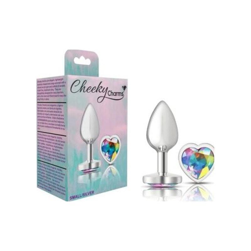 Cheeky Charms Silver Metal Butt Plug w Heart Clear Jewel Small - Naughty by Nature Adult Store