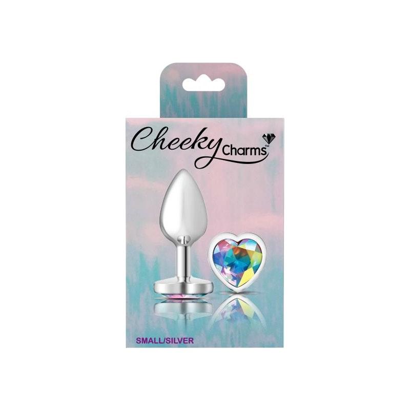 Cheeky Charms Silver Metal Butt Plug w Heart Clear Jewel Small - Naughty by Nature Adult Store