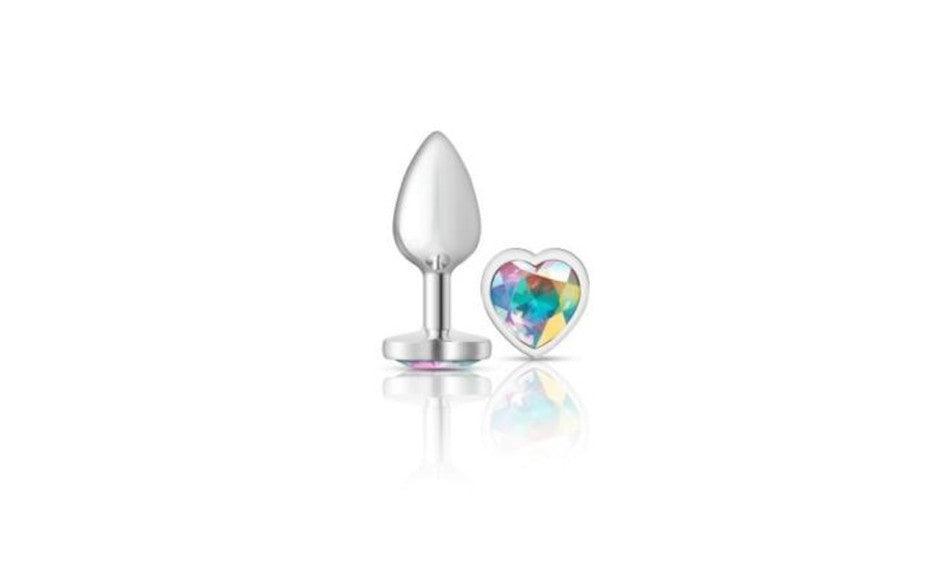 Cheeky Charms Silver Metal Butt Plug w Heart Clear Jewel Small - Naughty by Nature Adult Store