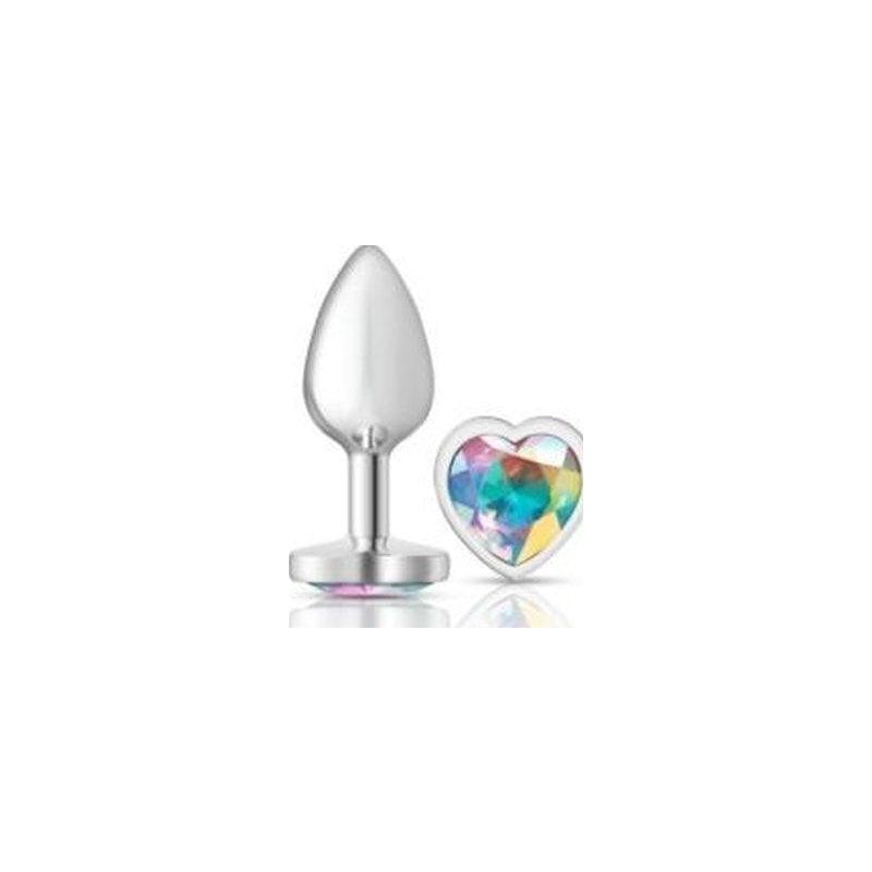 Cheeky Charms Silver Metal Butt Plug w Heart Clear Jewel Small - Naughty by Nature Adult Store