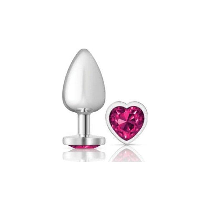 Cheeky Charms Silver Metal Butt Plug w Heart Pink Jewel Large - Naughty by Nature Adult Store
